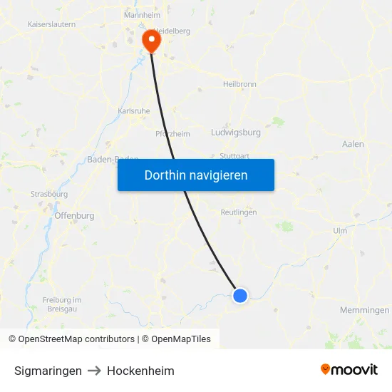 Sigmaringen to Hockenheim map