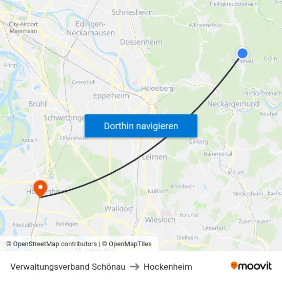 Verwaltungsverband Schönau to Hockenheim map