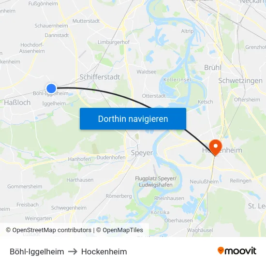 Böhl-Iggelheim to Hockenheim map