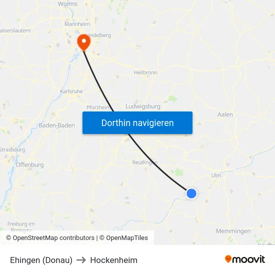 Ehingen (Donau) to Hockenheim map