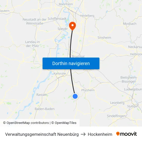 Verwaltungsgemeinschaft Neuenbürg to Hockenheim map