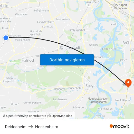 Deidesheim to Hockenheim map