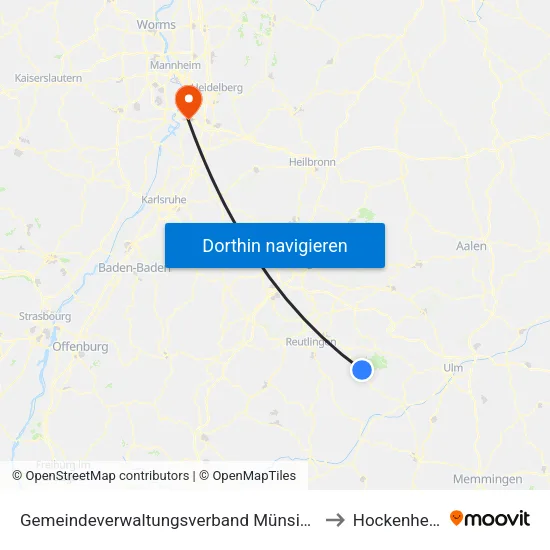 Gemeindeverwaltungsverband Münsingen to Hockenheim map