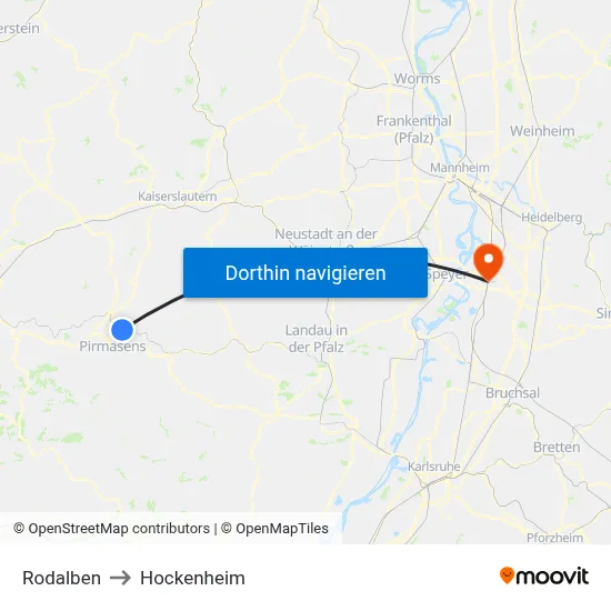 Rodalben to Hockenheim map