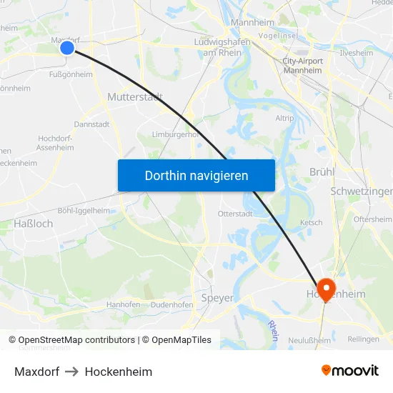 Maxdorf to Hockenheim map