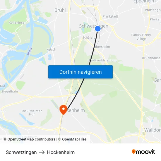 Schwetzingen to Hockenheim map