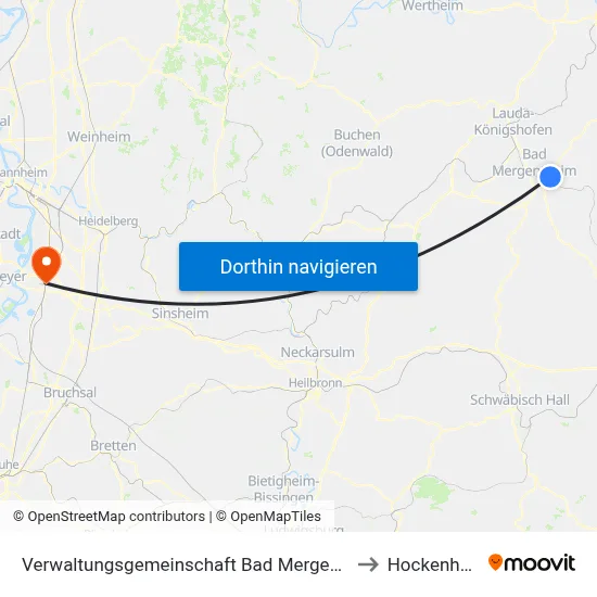 Verwaltungsgemeinschaft Bad Mergentheim to Hockenheim map