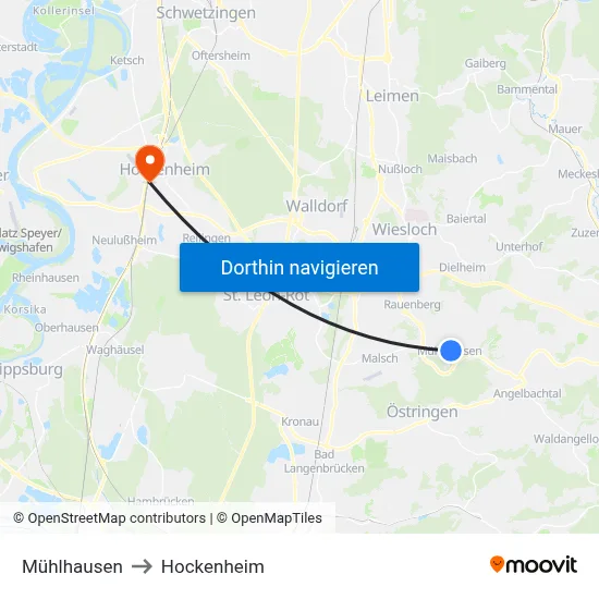 Mühlhausen to Hockenheim map