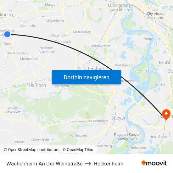 Wachenheim An Der Weinstraße to Hockenheim map