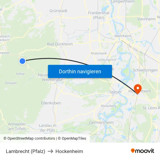 Lambrecht (Pfalz) to Hockenheim map