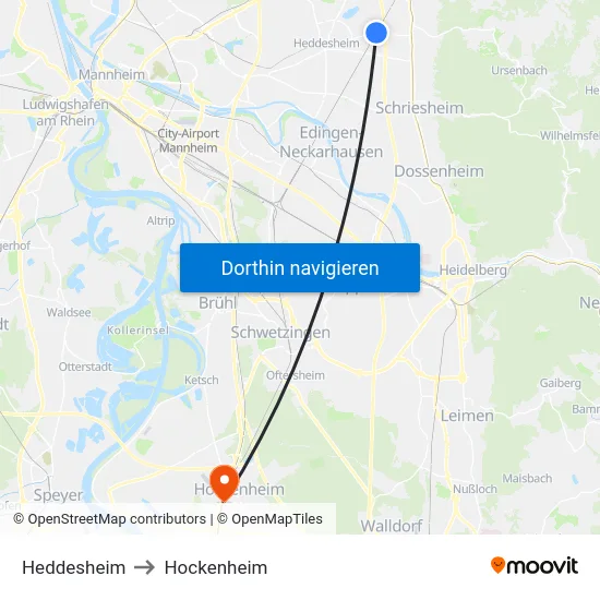Heddesheim to Hockenheim map