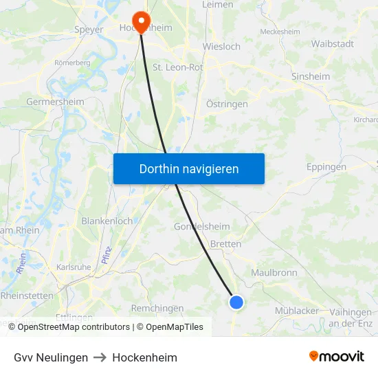 Gvv Neulingen to Hockenheim map