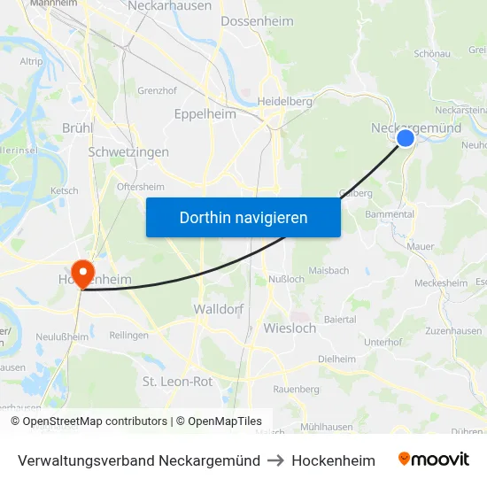 Verwaltungsverband Neckargemünd to Hockenheim map