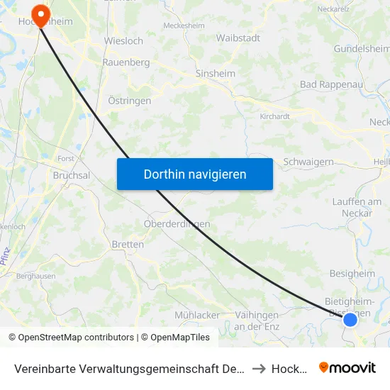 Vereinbarte Verwaltungsgemeinschaft Der Stadt Bietigheim-Bissingen to Hockenheim map