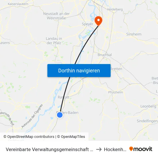 Vereinbarte Verwaltungsgemeinschaft Sinzheim to Hockenheim map
