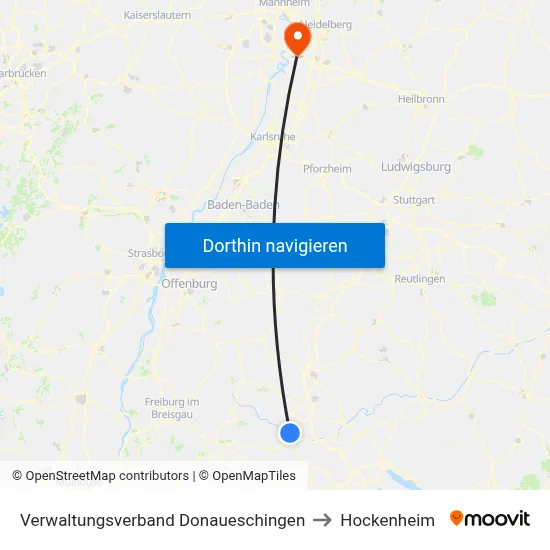 Verwaltungsverband Donaueschingen to Hockenheim map