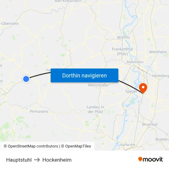 Hauptstuhl to Hockenheim map