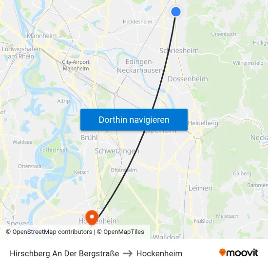 Hirschberg An Der Bergstraße to Hockenheim map