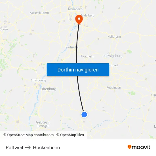 Rottweil to Hockenheim map