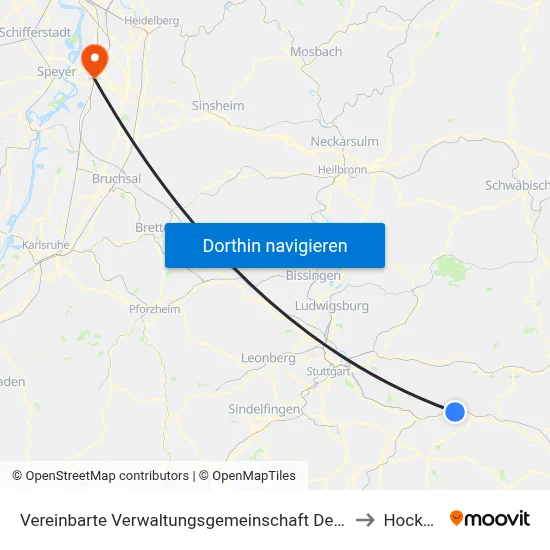 Vereinbarte Verwaltungsgemeinschaft Der Stadt Ebersbach An Der Fils to Hockenheim map