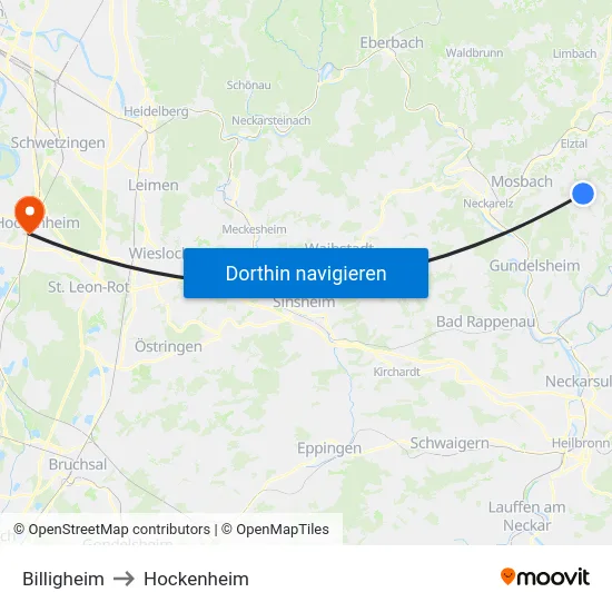 Billigheim to Hockenheim map