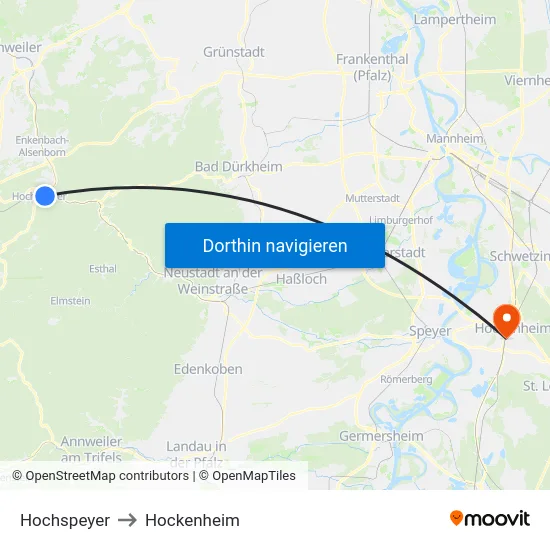 Hochspeyer to Hockenheim map