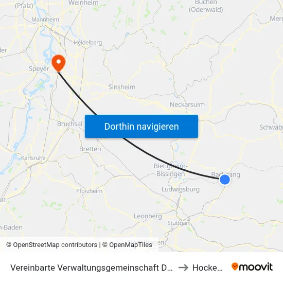 Vereinbarte Verwaltungsgemeinschaft Der Stadt Backnang to Hockenheim map
