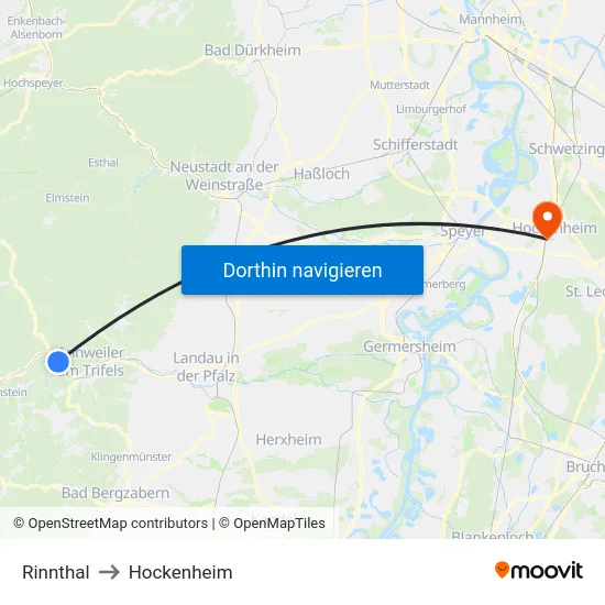 Rinnthal to Hockenheim map