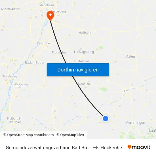 Gemeindeverwaltungsverband Bad Buchau to Hockenheim map