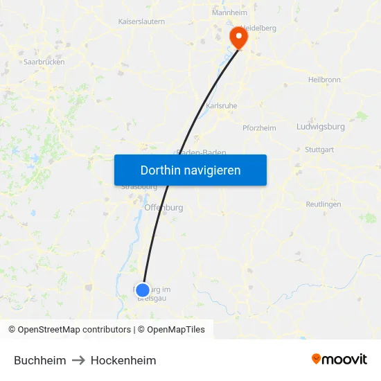 Buchheim to Hockenheim map