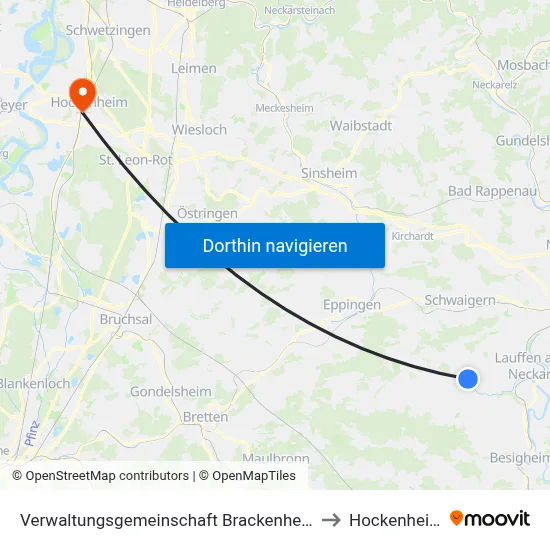 Verwaltungsgemeinschaft Brackenheim to Hockenheim map