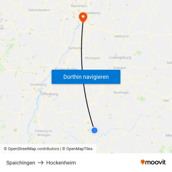 Spaichingen to Hockenheim map