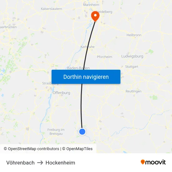 Vöhrenbach to Hockenheim map
