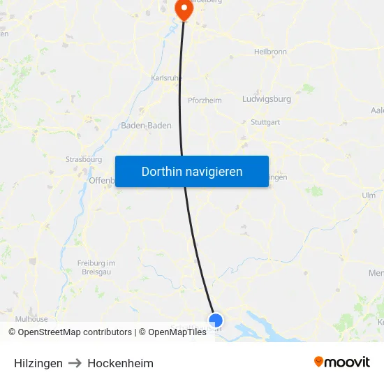 Hilzingen to Hockenheim map