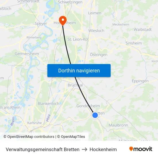 Verwaltungsgemeinschaft Bretten to Hockenheim map