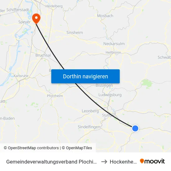 Gemeindeverwaltungsverband Plochingen to Hockenheim map