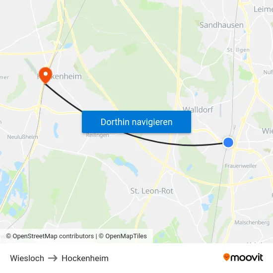 Wiesloch to Hockenheim map
