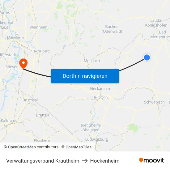 Verwaltungsverband Krautheim to Hockenheim map