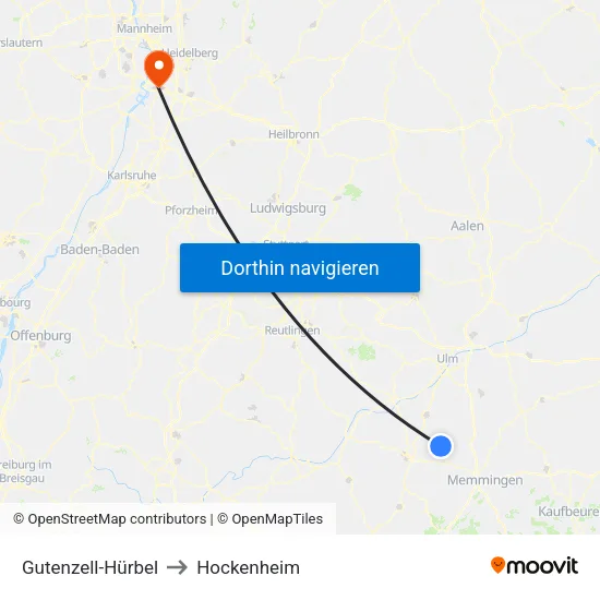 Gutenzell-Hürbel to Hockenheim map