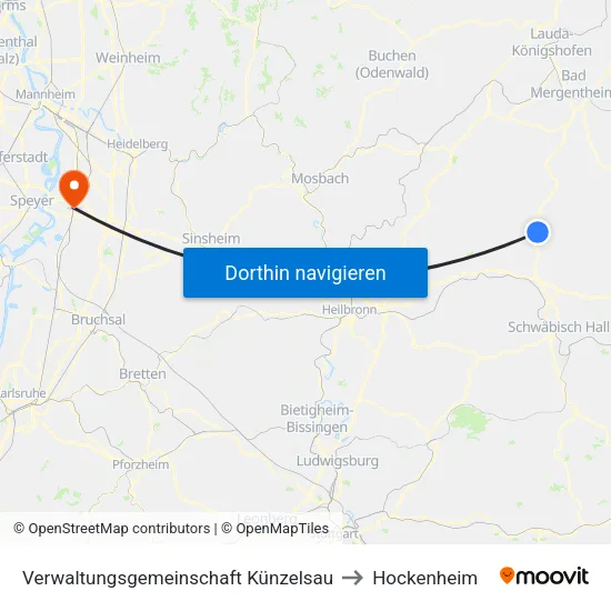 Verwaltungsgemeinschaft Künzelsau to Hockenheim map