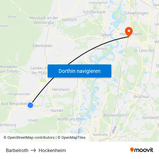 Barbelroth to Hockenheim map