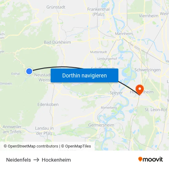 Neidenfels to Hockenheim map