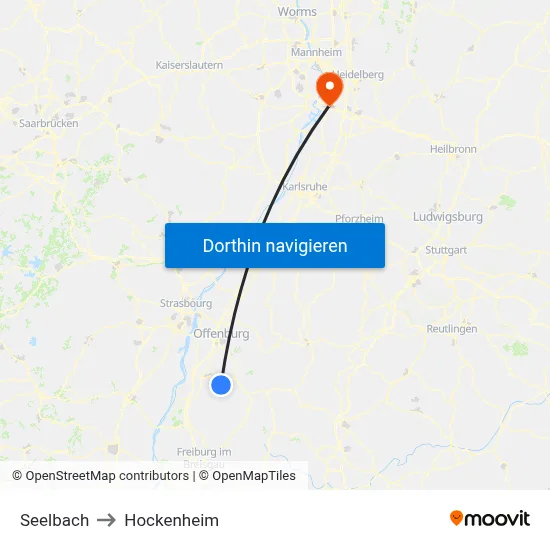 Seelbach to Hockenheim map