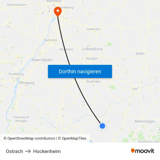 Ostrach to Hockenheim map