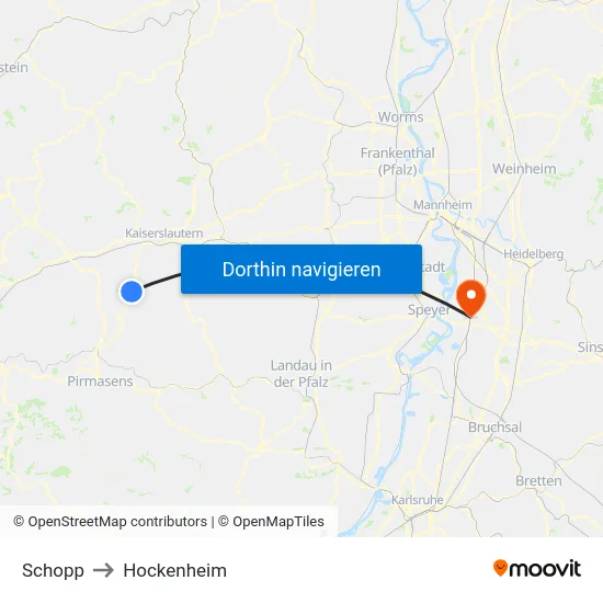 Schopp to Hockenheim map