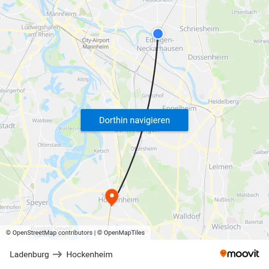 Ladenburg to Hockenheim map