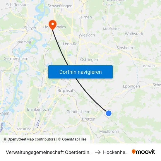 Verwaltungsgemeinschaft Oberderdingen to Hockenheim map