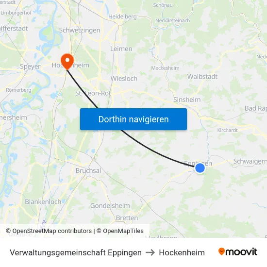 Verwaltungsgemeinschaft Eppingen to Hockenheim map