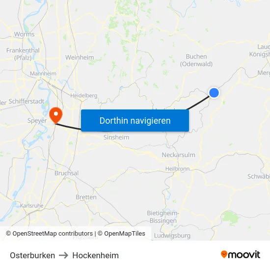 Osterburken to Hockenheim map