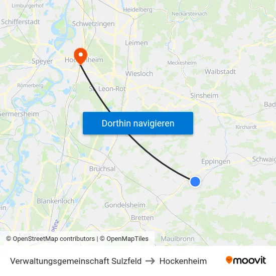 Verwaltungsgemeinschaft Sulzfeld to Hockenheim map